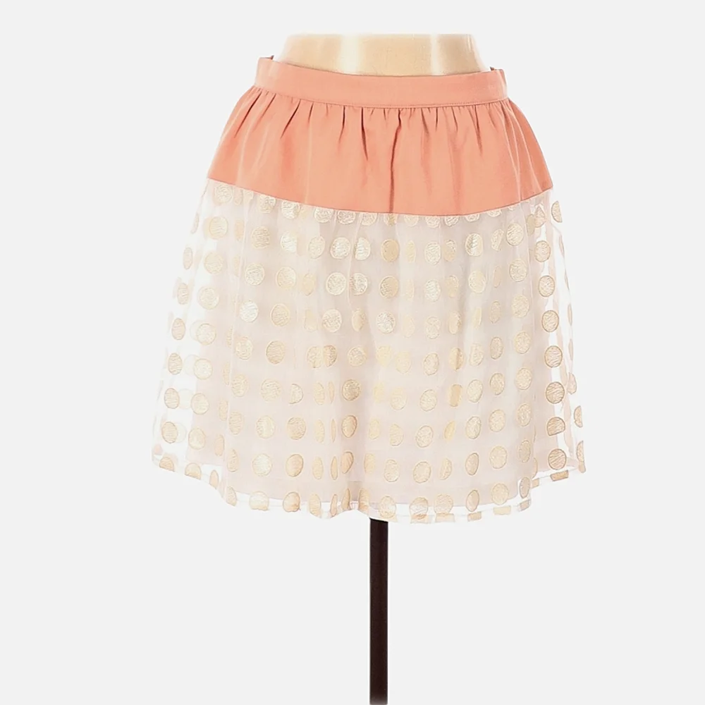 C. Luce Polka‎ Dot Skirt Size L Knee Length Colorblock Peach Ivory Gold Dressy
